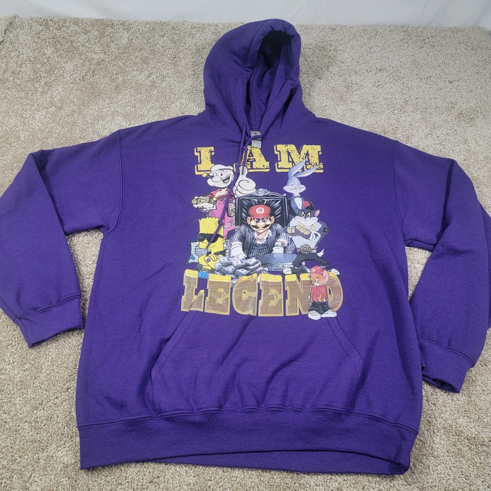 I AM Legend‎ Hoodie Cartoon Characters Graphic Print Purple Pullover Size Medium
